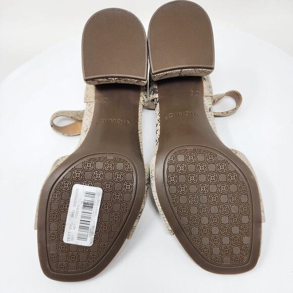 Vionic Chardonnay Sandals Size 8.5M Snake Emboss Tan Leather Open Toe Block Heel - Picture 11 of 13